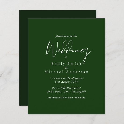 Papier MARIAGE BUDGET Couleurs Vert Sage Olive Invitation (Devant / Derrière)