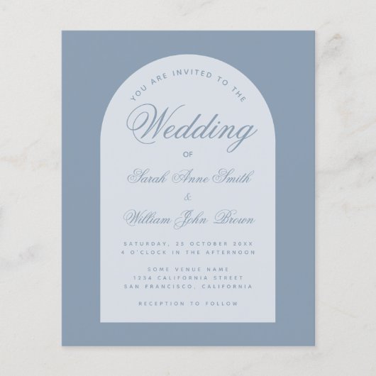 Papier Mariage Budget Dusty Blue Arch Script Invitation (Devant)