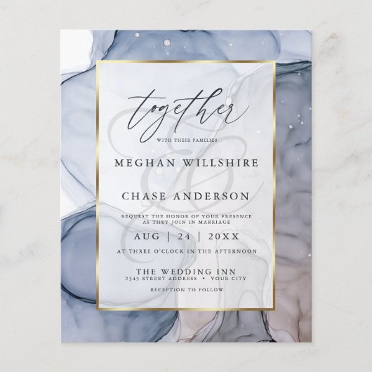 Papier Mariage Budget Dusty Blue Mauve Encre fluide (Devant)