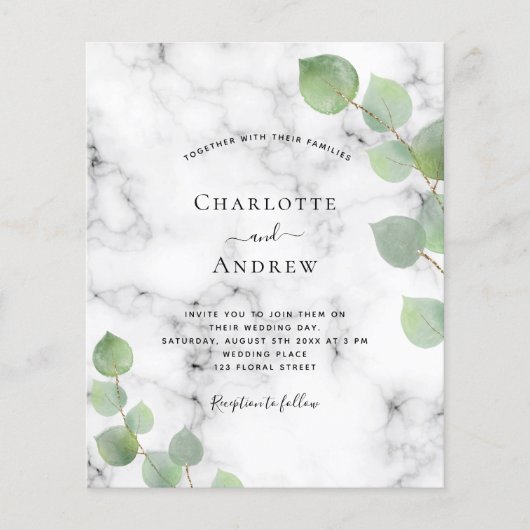 Papier Mariage budget en marbre vert eucalyptus (Devant)