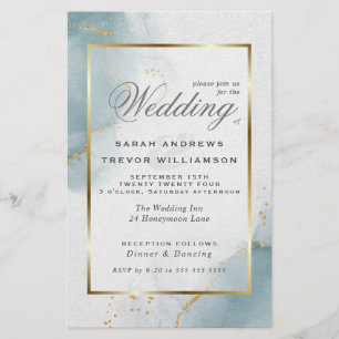 Papier Mariage Budget Gold Dusty Blue Invitation