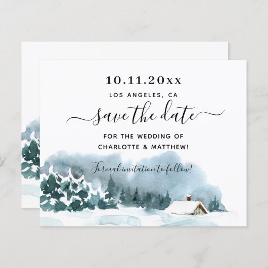 Papier Mariage budget hiver enchanté enregistrer la date (Devant / Derrière)