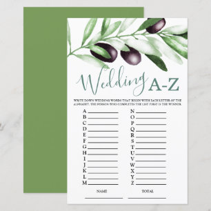 Papier Mariage Budget Jeu de Fête des mariées Olive A-Z