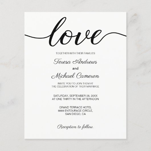 Papier Mariage budget moderne chic noir et blanc (Devant)