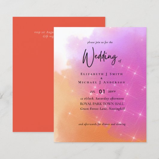 Papier Mariage budget moderne Orange rose Fade vert (Devant / Derrière)