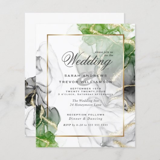 Papier Mariage Budget Or Onyx Emerald Green Ink2 (Devant / Derrière)