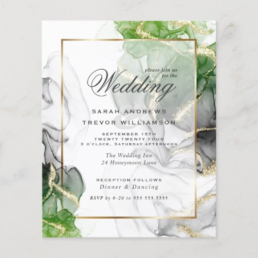 Papier Mariage Budget Or Onyx Émeraude Vert encre (Devant)