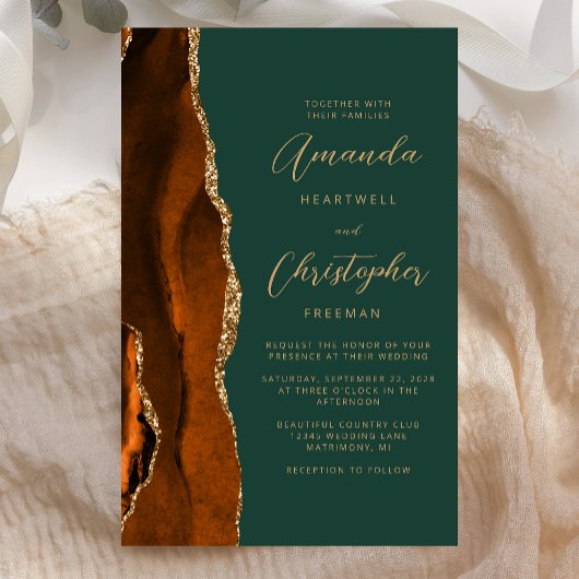 Papier Mariage Budget Orange Brûlé Vert Agate Or