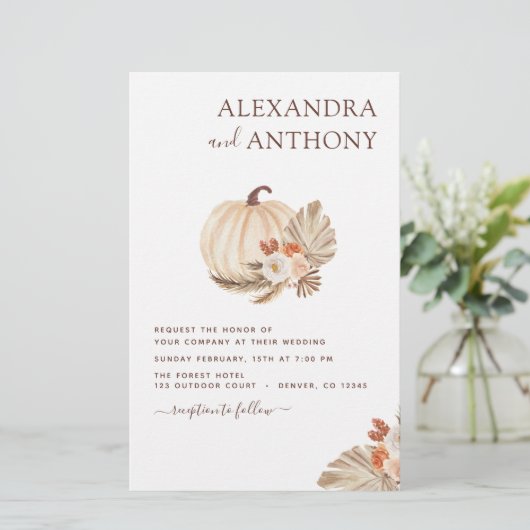 Papier Mariage Budget Pampas Citrouille blanc Grass  (Debout devant)