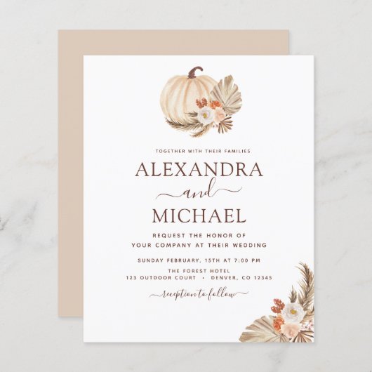 Papier Mariage Budget Pampas Citrouille blanc Grass  (Devant / Derrière)