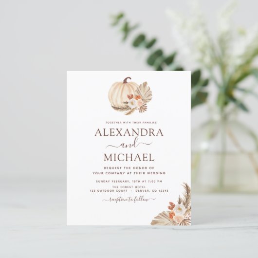 Papier Mariage Budget Pampas Citrouille blanc Grass  (Debout devant)