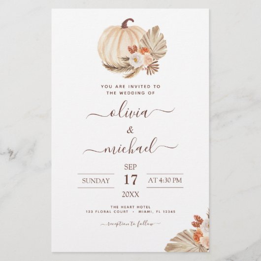 Papier Mariage Budget Pampas Citrouille blanc Grass  (Devant)