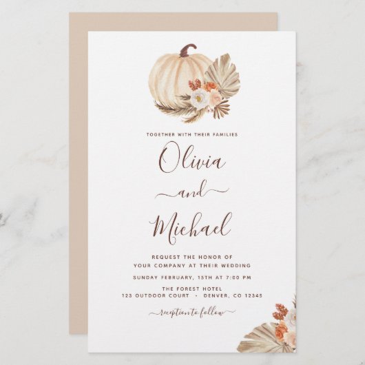 Papier Mariage Budget Pampas Citrouille blanc Grass  (Devant / Derrière)