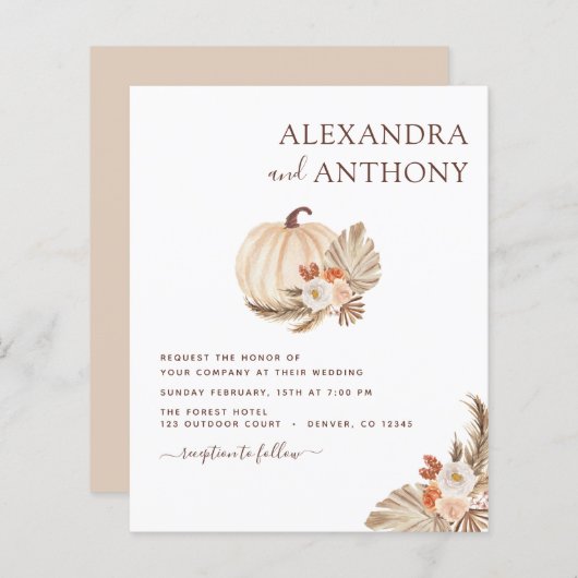 Papier Mariage Budget Pampas Citrouille blanc Grass  (Devant / Derrière)