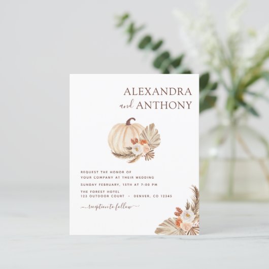 Papier Mariage Budget Pampas Citrouille blanc Grass  (Debout devant)