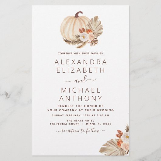 Papier Mariage Budget Pampas Citrouille blanc Grass  (Devant)