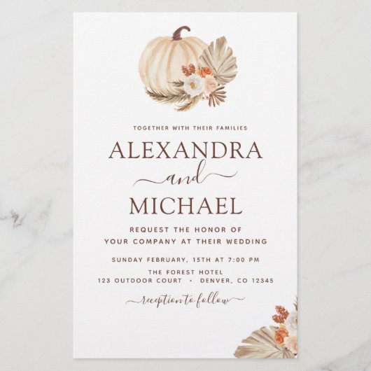 Papier Mariage Budget Pampas Citrouille blanc Grass (Devant)