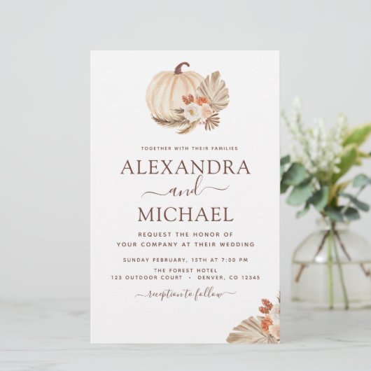 Papier Mariage Budget Pampas Citrouille blanc Grass (Debout devant)