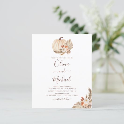 Papier Mariage Budget Pampas Citrouille blanc Grass  (Debout devant)