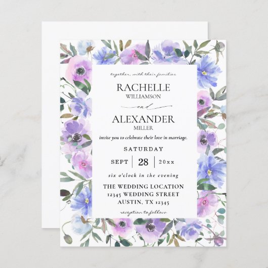 Papier Mariage Budget Peri & Fleurs Violettes (Devant / Derrière)