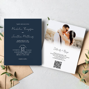 Papier Mariage Budget Photo Code QR Rsvp Bleu Marine Rust