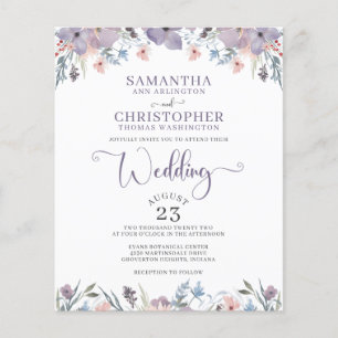 Papier Mariage Budget Purple Aquarelle Florale Invitation