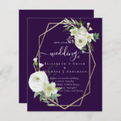 Papier Mariage budget Rose blanche verdure or (Devant / Derrière)