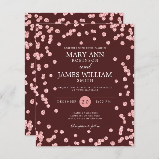 Papier Mariage Budget Rose Gold Parties scintillant Bourg (Devant / Derrière)