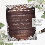 Papier Mariage Budget Rustic Wood Lights Lace Invitation<br><div class="desc">Fêtes mariages rustiques ou invitations de réception imprimées sur papier léger idéal pour les budgets conservateurs et la livraison manuelle aux invités. Beau bois de pays foncé avec des lumières à cordes et accentué avec dentelle blanche et élégante typographie de script. Tout le texte est modifiable pour modifier le libellé...</div>