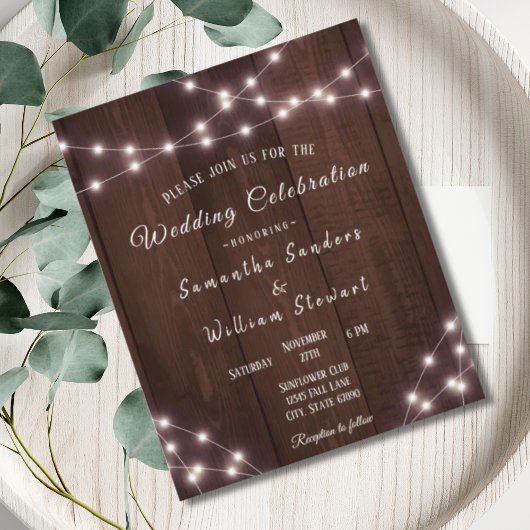 Papier Mariage Budget Rustique Chaîne de bois Lumières Él