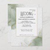 Papier Mariage Budget Sage Vert Abstrait Ciels marbrés (Devant / Derrière)