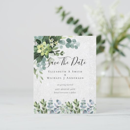 Papier MARIAGE BUDGET SAVE DATES - Eucalyptus VERT (Debout devant)