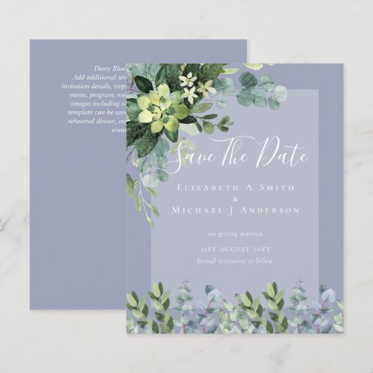 Papier MARIAGE BUDGET SAVE DATES - Eucalyptus VERT (Devant / Derrière)