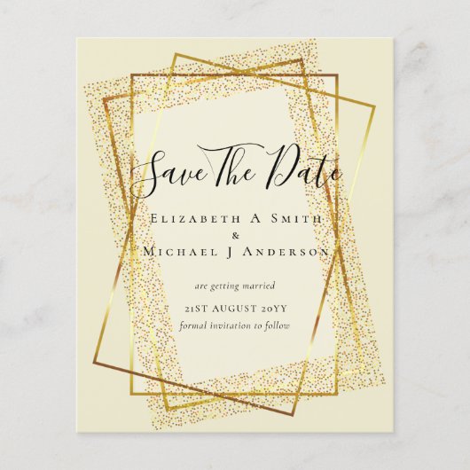 Papier MARIAGE BUDGET SAVE DATES Gold Parties scintillant (Devant)