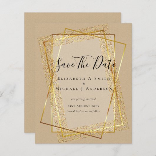 Papier MARIAGE BUDGET SAVE DATES Gold Parties scintillant (Devant / Derrière)