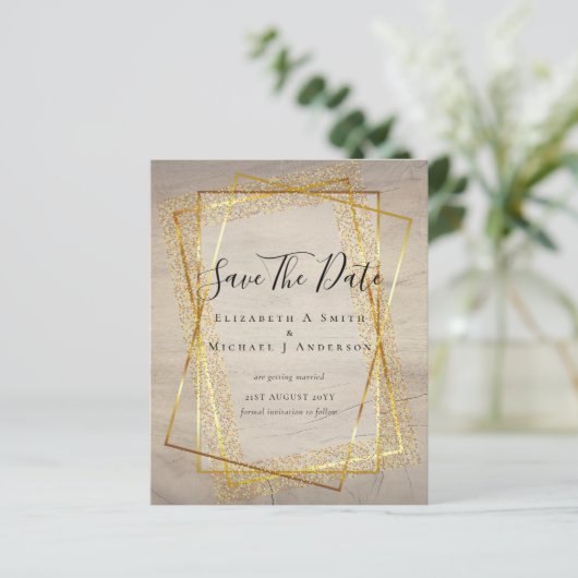 Papier MARIAGE BUDGET SAVE DATES Gold Support postal (Debout devant)