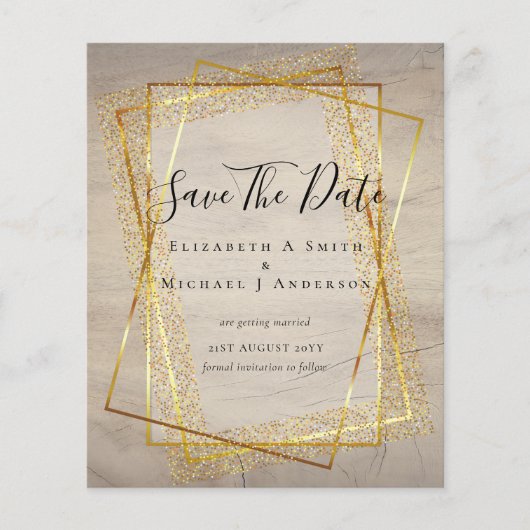 Papier MARIAGE BUDGET SAVE DATES Gold Support postal (Devant)