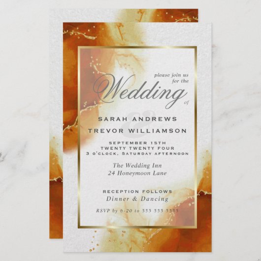 Papier Mariage Budget Topaz Gold Marble Abstrait Invitati (Devant / Derrière)