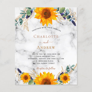Papier Mariage budget tournesol rustique en marbre d'euca