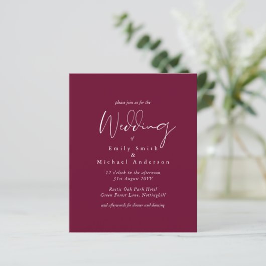 Papier Mariage Budget Typographie de script Baie Marron (Debout devant)