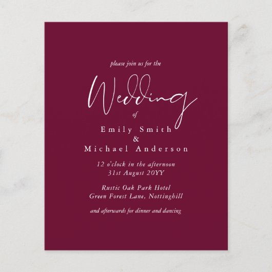 Papier Mariage Budget Typographie de script Baie Marron (Devant)