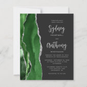 Papier Mariage Budget Vert Argent Agate Calligraphie (Devant)