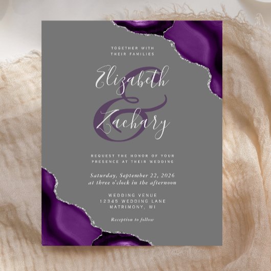 Papier Mariage Budget Violet Gris Agate Argent