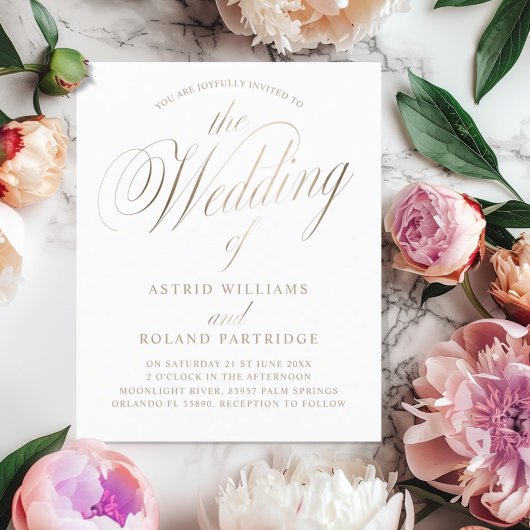 Papier Mariage BUDGETAIRE Classique Script Blanc & Or