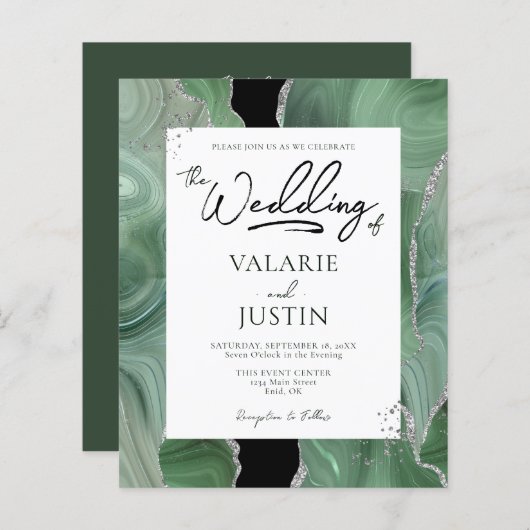 Papier Mariage budgétaire d'âge argent vert Sage en un (Devant / Derrière)