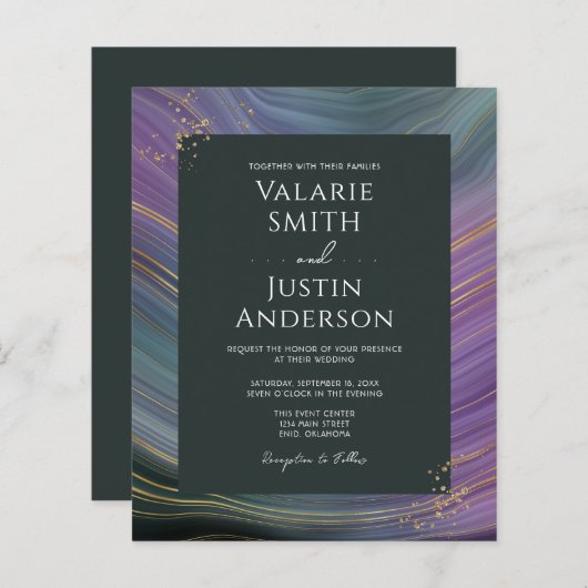 Papier Mariage budgétaire en pierre d'âge bleu et violet (Devant / Derrière)