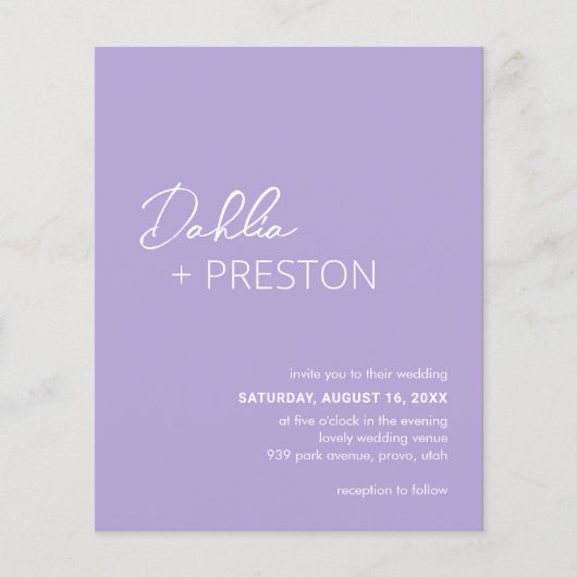 Papier Mariage budgétaire moderne minimal Lilac Invitatio (Devant)