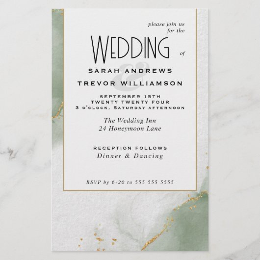 Papier Mariage budgétaire Sage Vert Ciels Abstraits (Devant)