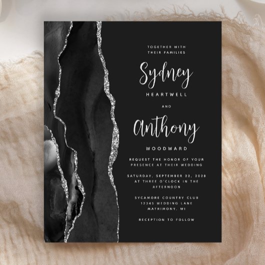 Papier Mariage Calligraphie Agate Argent Noir Budget