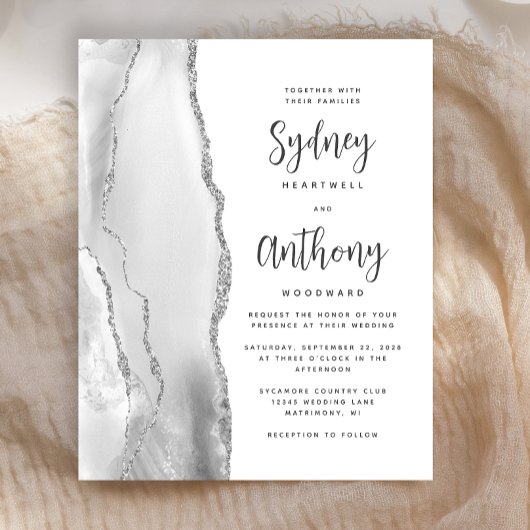 Papier Mariage Calligraphie Agate Grise Argentée Budget